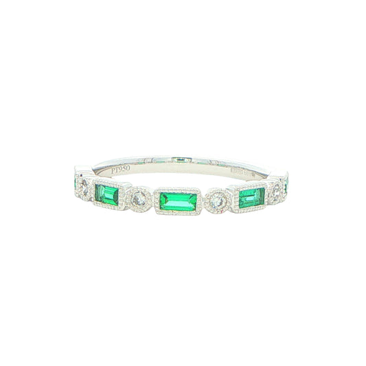 Emerald and Diamond Vintage Style Dress Ring