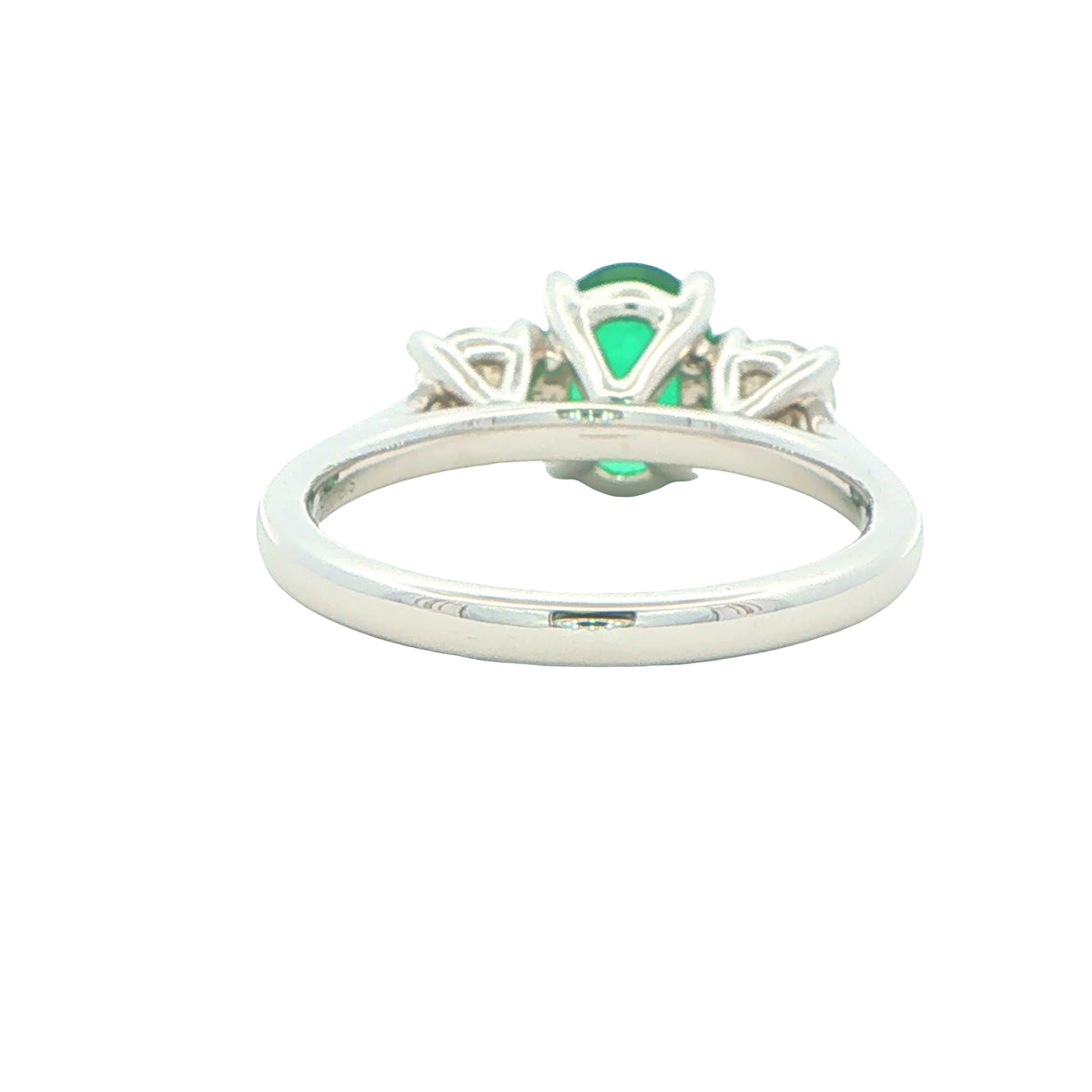 Emerald and Round Brilliant Cut Diamond 3 Stone Ring