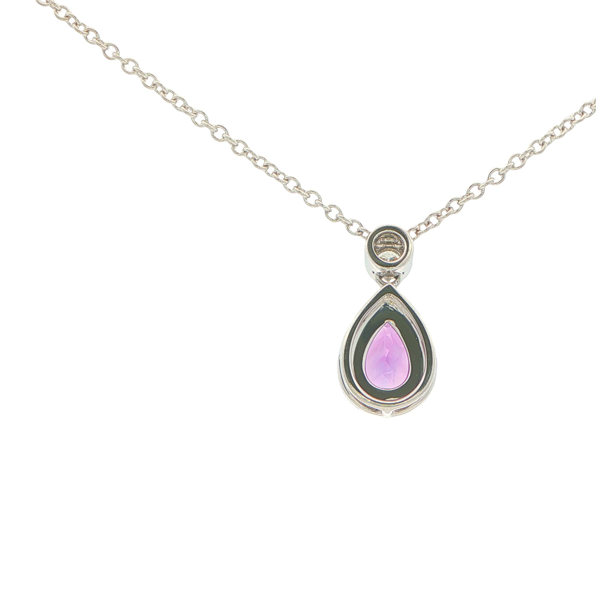 Pear Shaped Amethyst and Diamond Halo Style Drop Pendant
