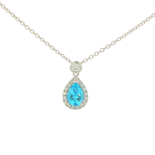 Pear Shaped Topaz and Diamond Halo Style Drop Pendant