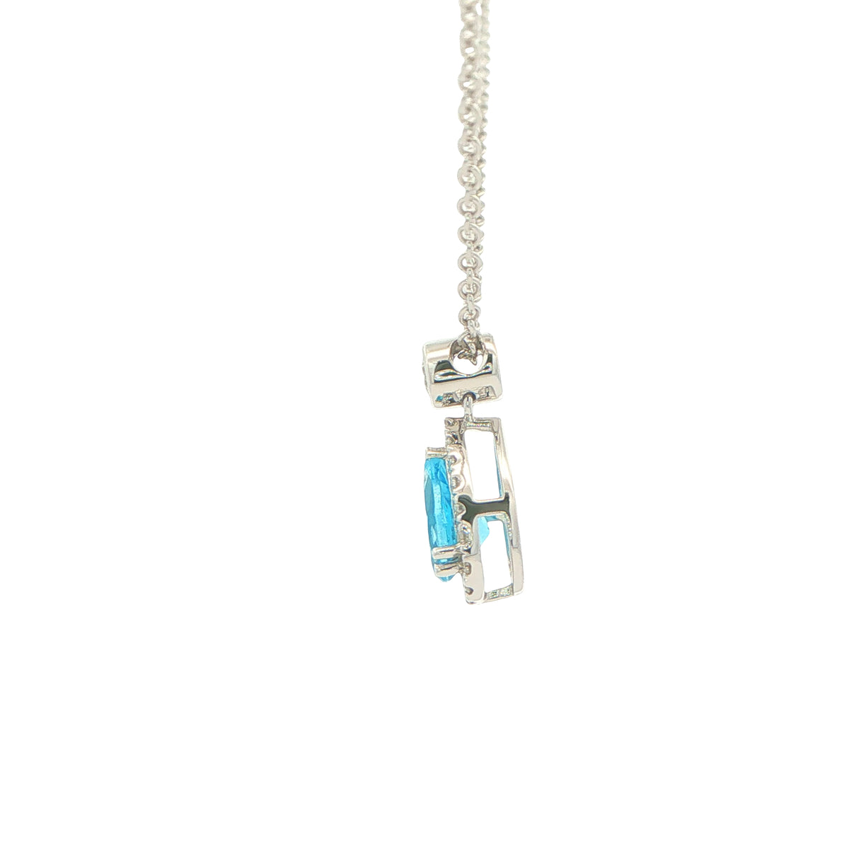 Pear Shaped Topaz and Diamond Halo Style Drop Pendant Gardiner Brothers