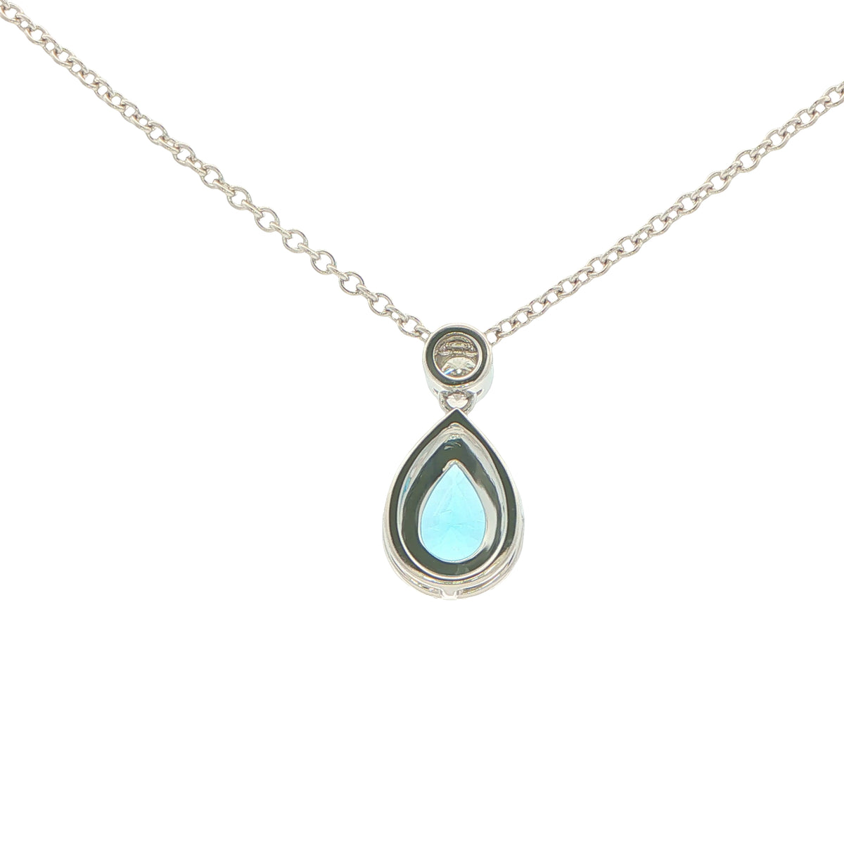 Pear Shaped Topaz and Diamond Halo Style Drop Pendant Gardiner Brothers