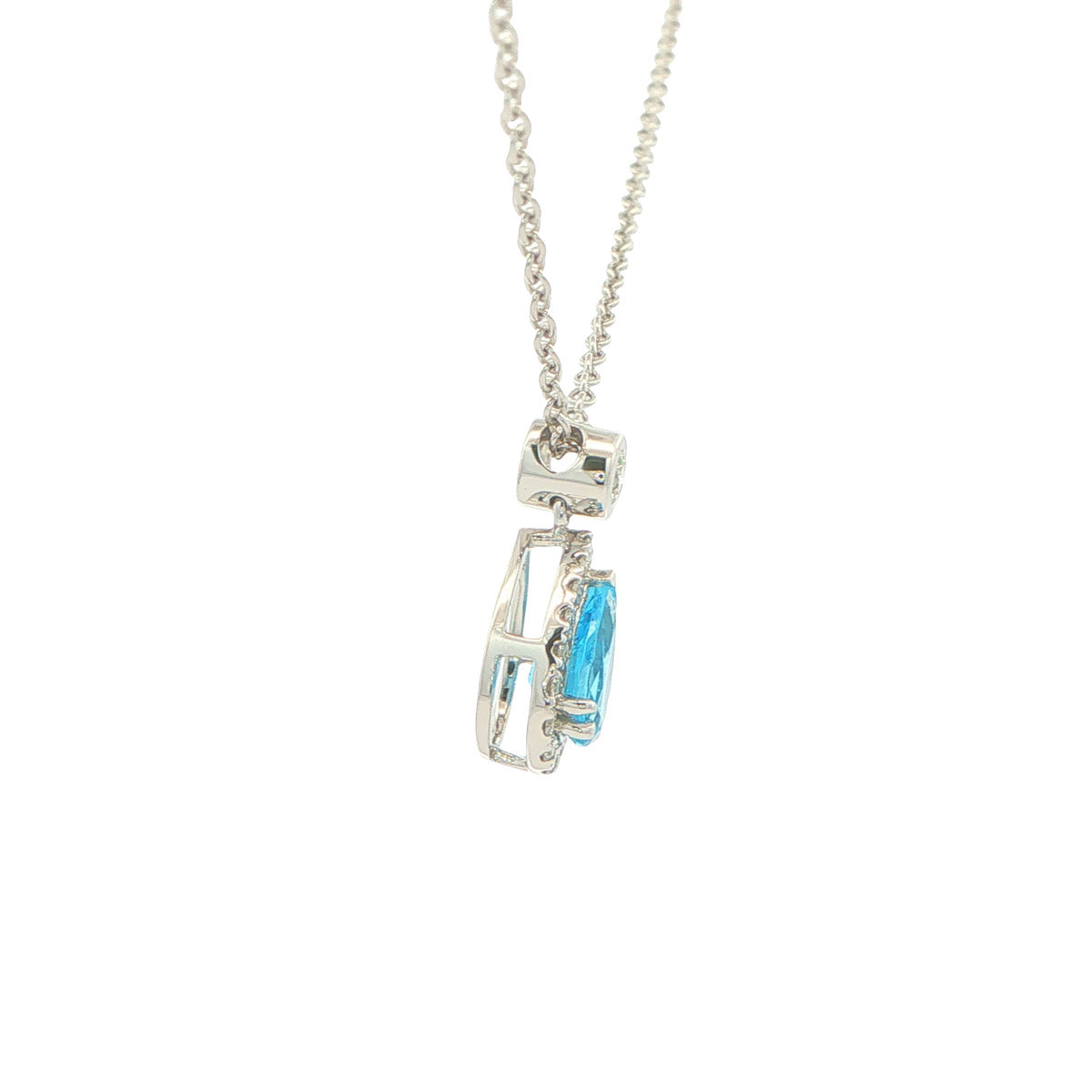 Pear Shaped Topaz and Diamond Halo Style Drop Pendant Gardiner Brothers