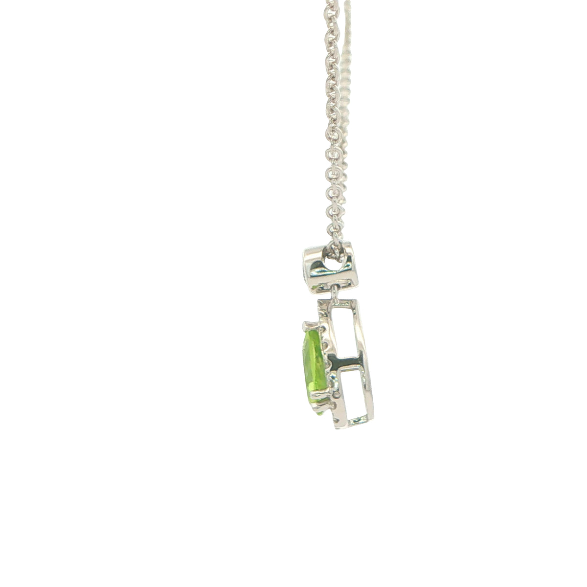 Pear Shaped Peridot and Diamond Halo Style Drop Pendant