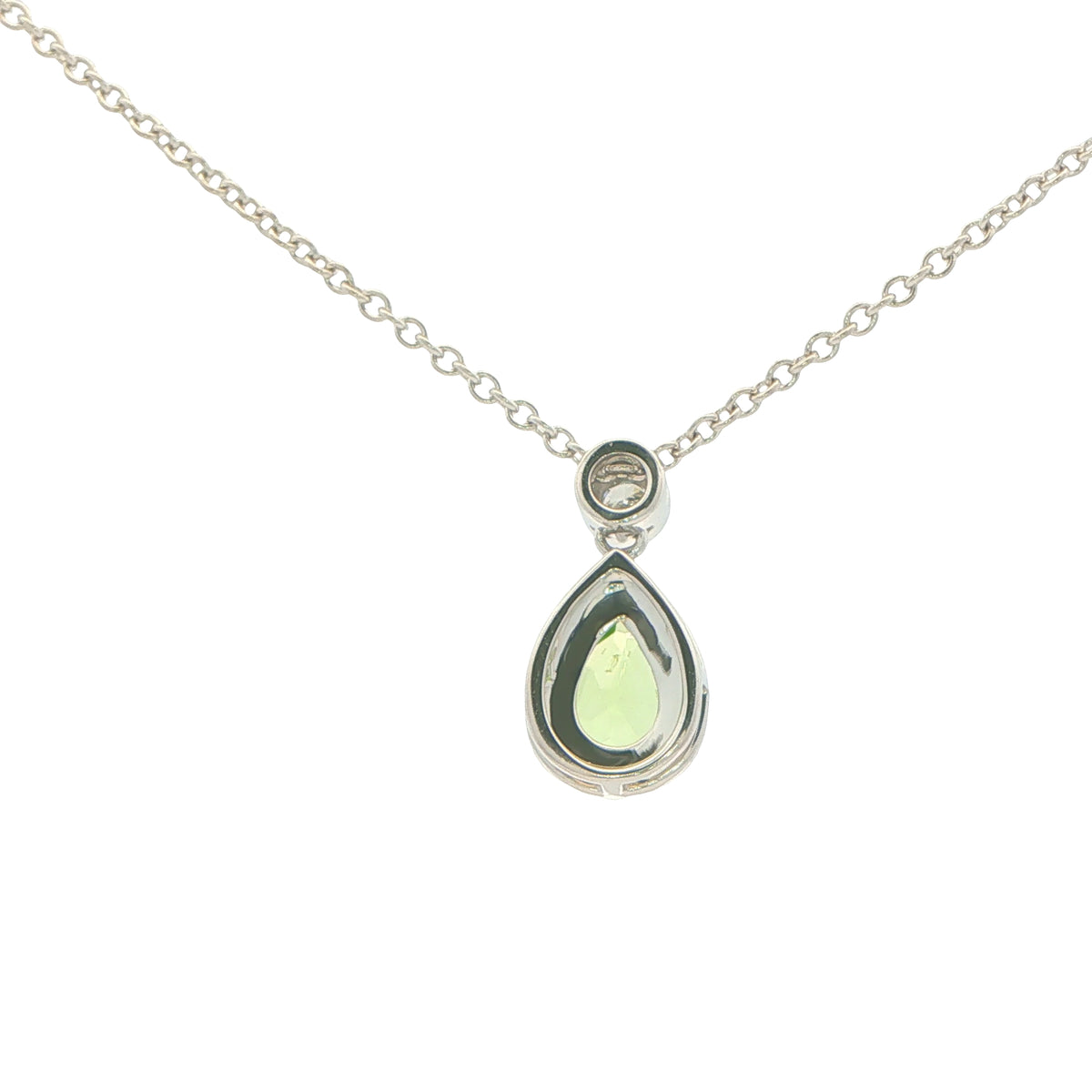 Pear Shaped Peridot and Diamond Halo Style Drop Pendant