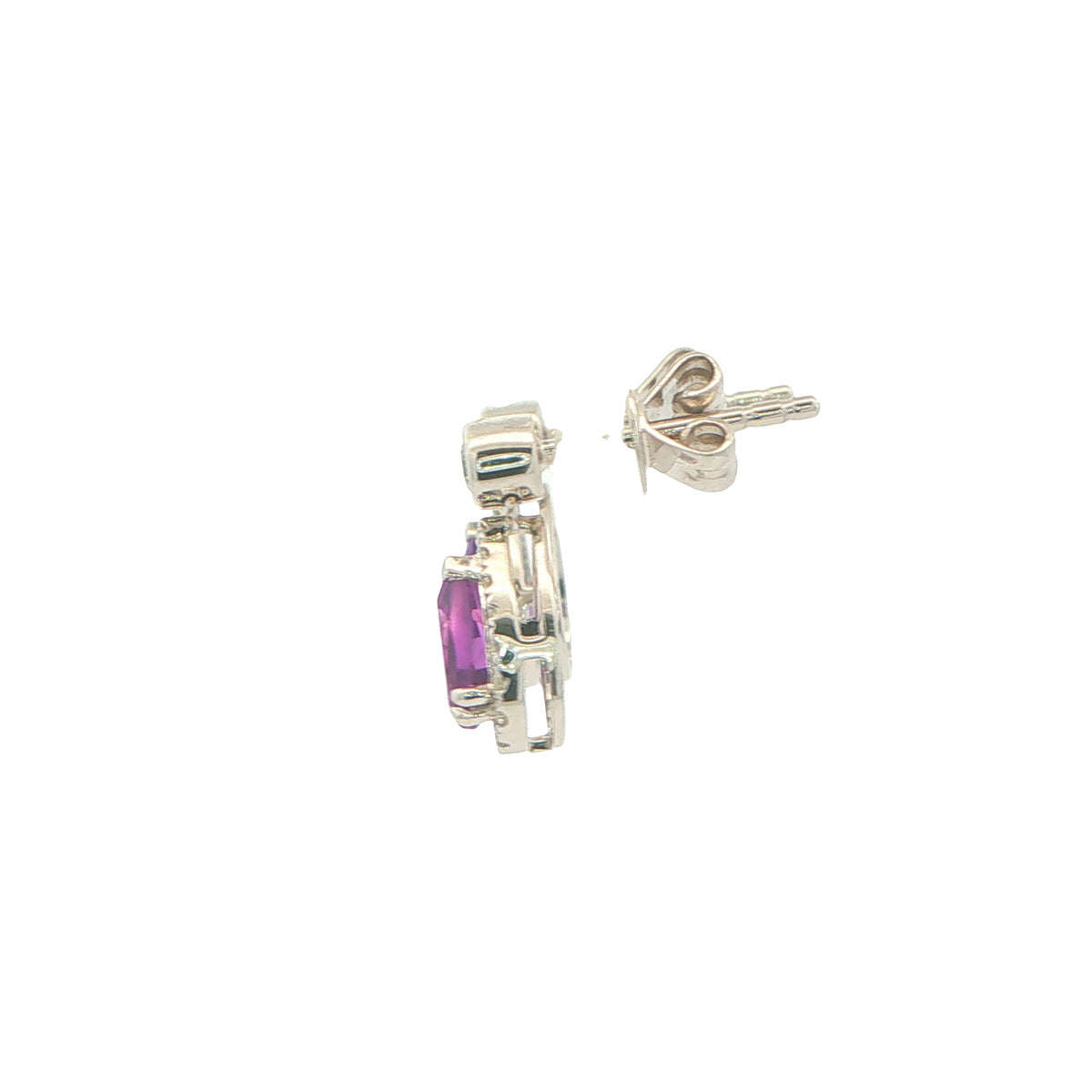 Pear Shaped Amethyst and Diamond Halo Style Drop Earrings
