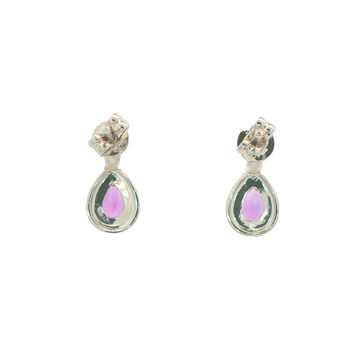 Pear Shaped Amethyst and Diamond Halo Style Drop Earrings
