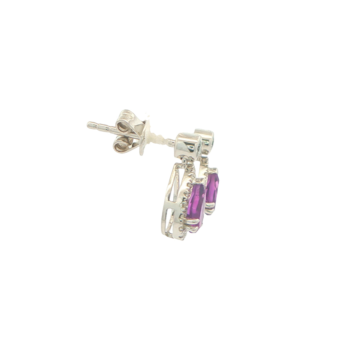 Pear Shaped Amethyst and Diamond Halo Style Drop Earrings