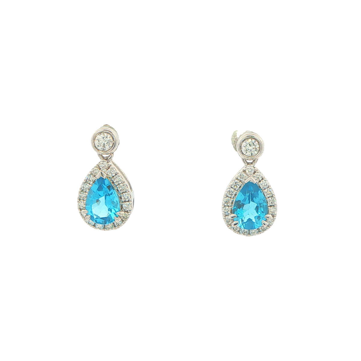 Pear Shaped Topaz and Diamond Halo Style Drop Earrings