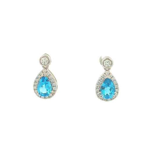 Pear Shaped Topaz and Diamond Halo Style Drop Earrings