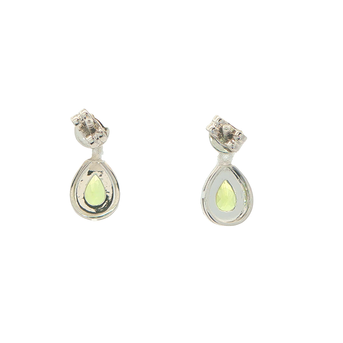Pear Shaped Peridot and Diamond Halo Style Drop Earrings