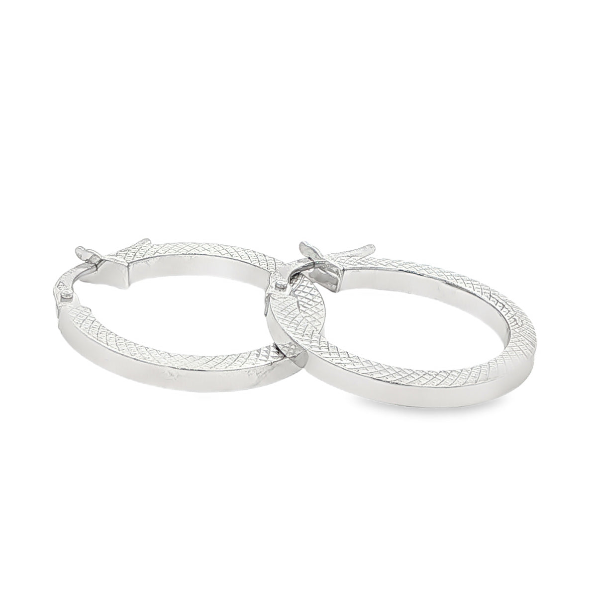 White Gold Textured Hoop Earrings