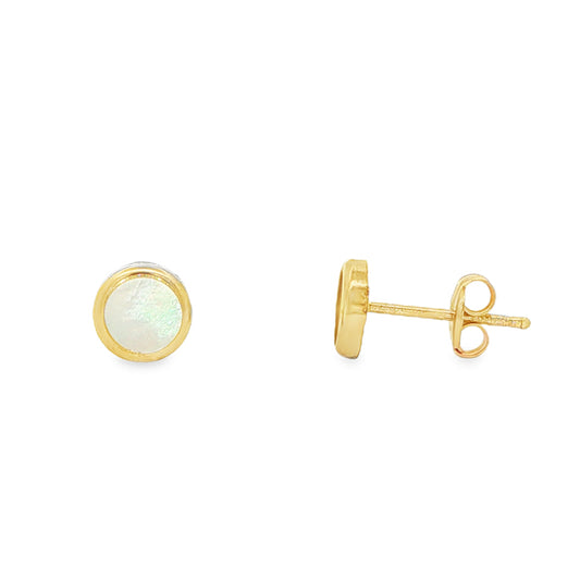 Yellow Gold Moth of Pearl Stud Earrings