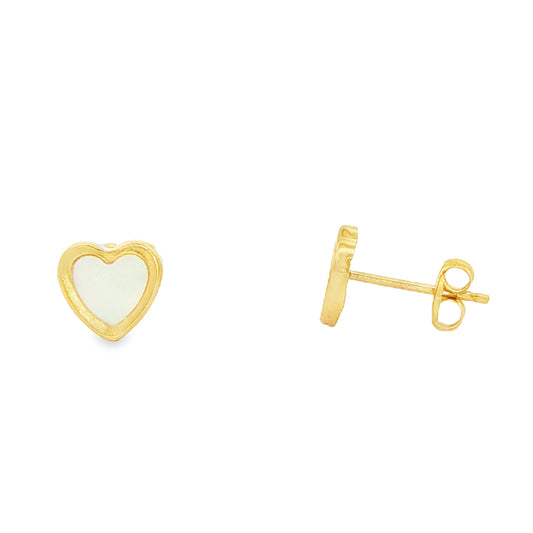 Yellow Gold Mother Of Pearl Heart Shaped Earrings