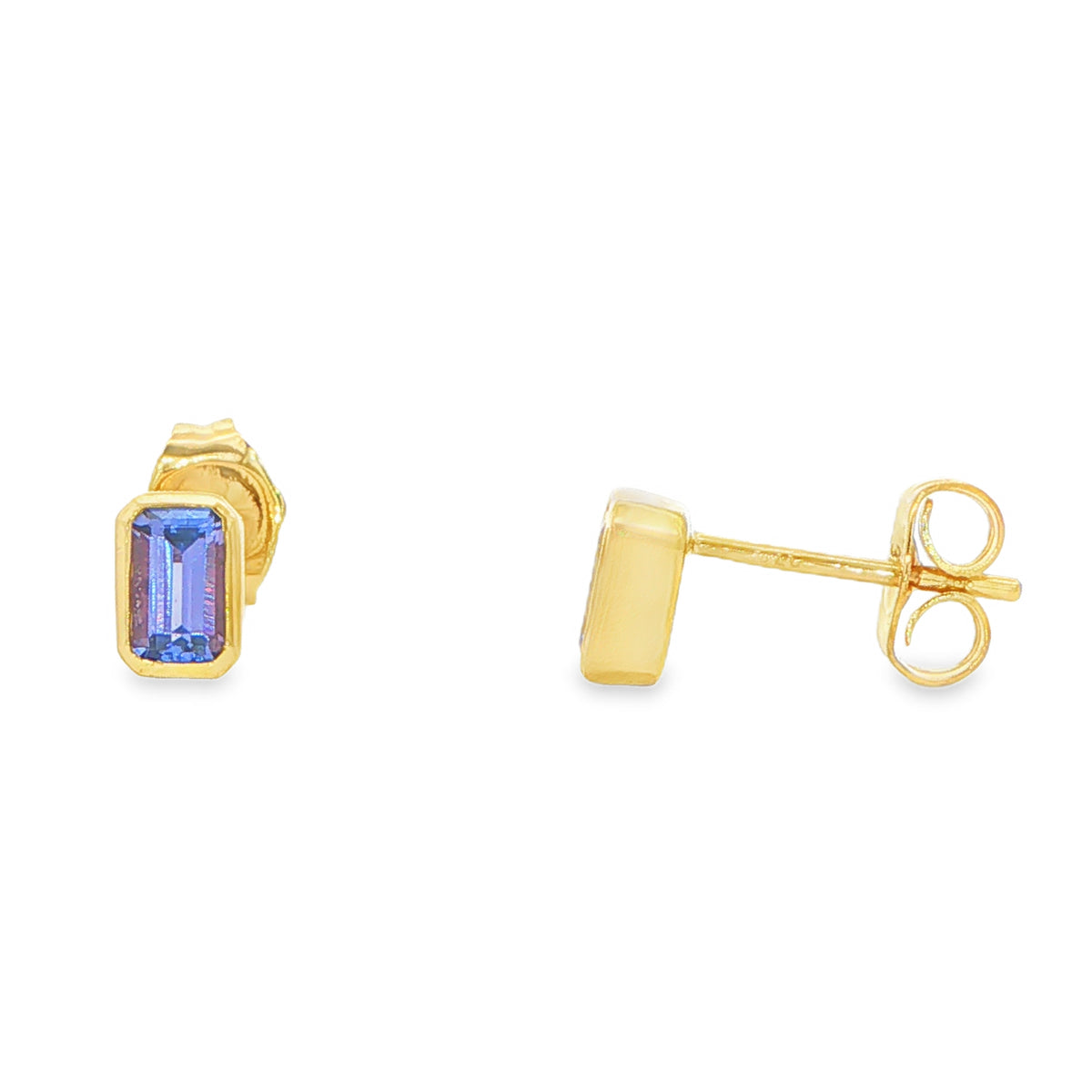 Yellow Gold Octagonal Shaped Tanzanite Stud Earrings