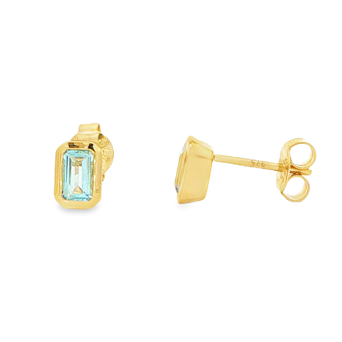 Yellow Gold Octagonal Shaped Aquamarine Stud Earrings