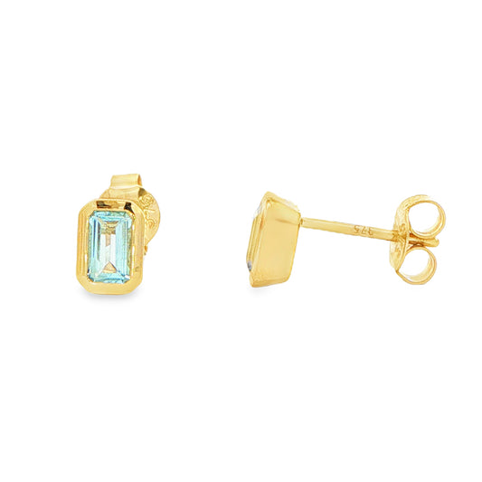 Yellow Gold Octagonal Shaped Aquamarine Stud Earrings
