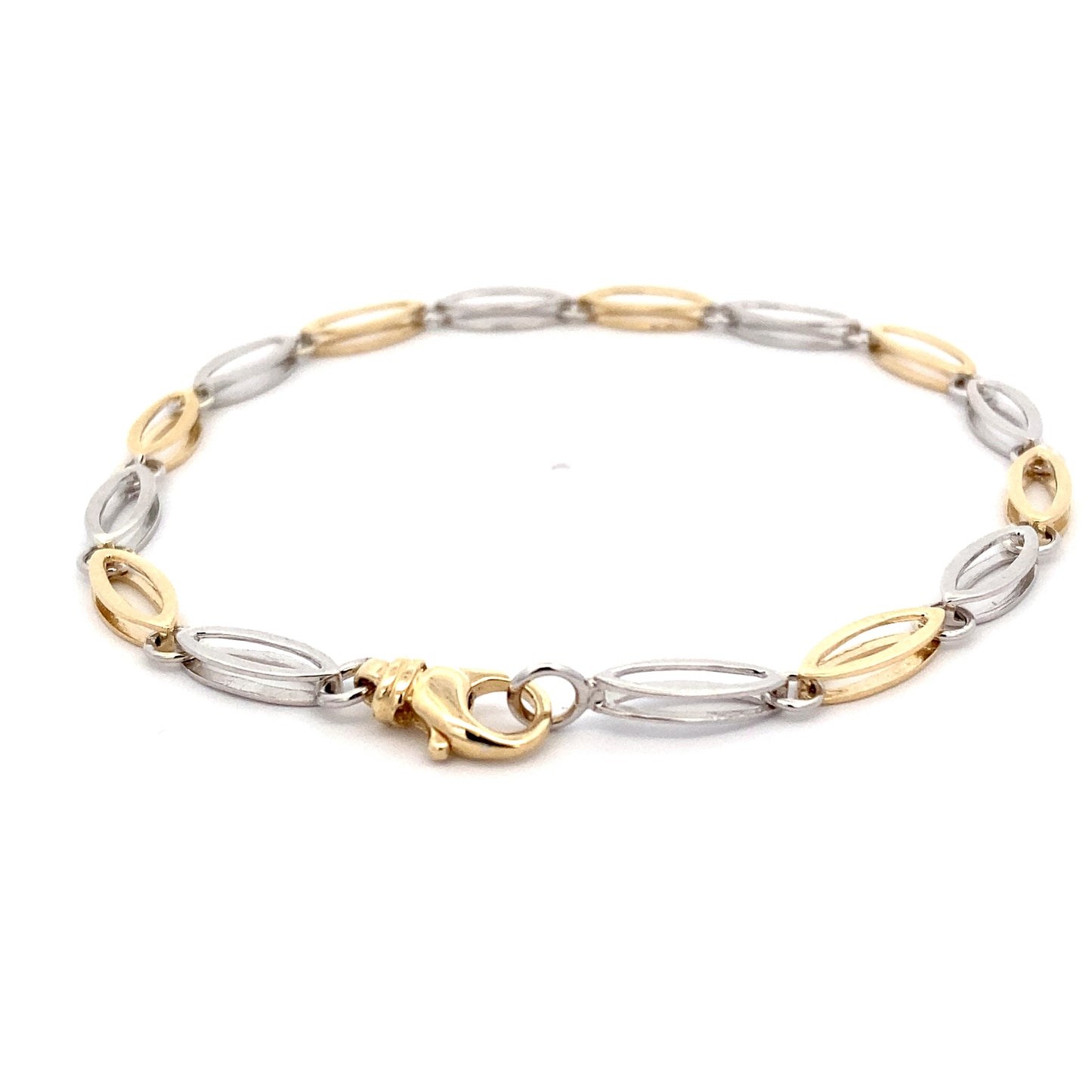 Yellow and White Gold Open Boat Link Bracelet  Gardiner Brothers   