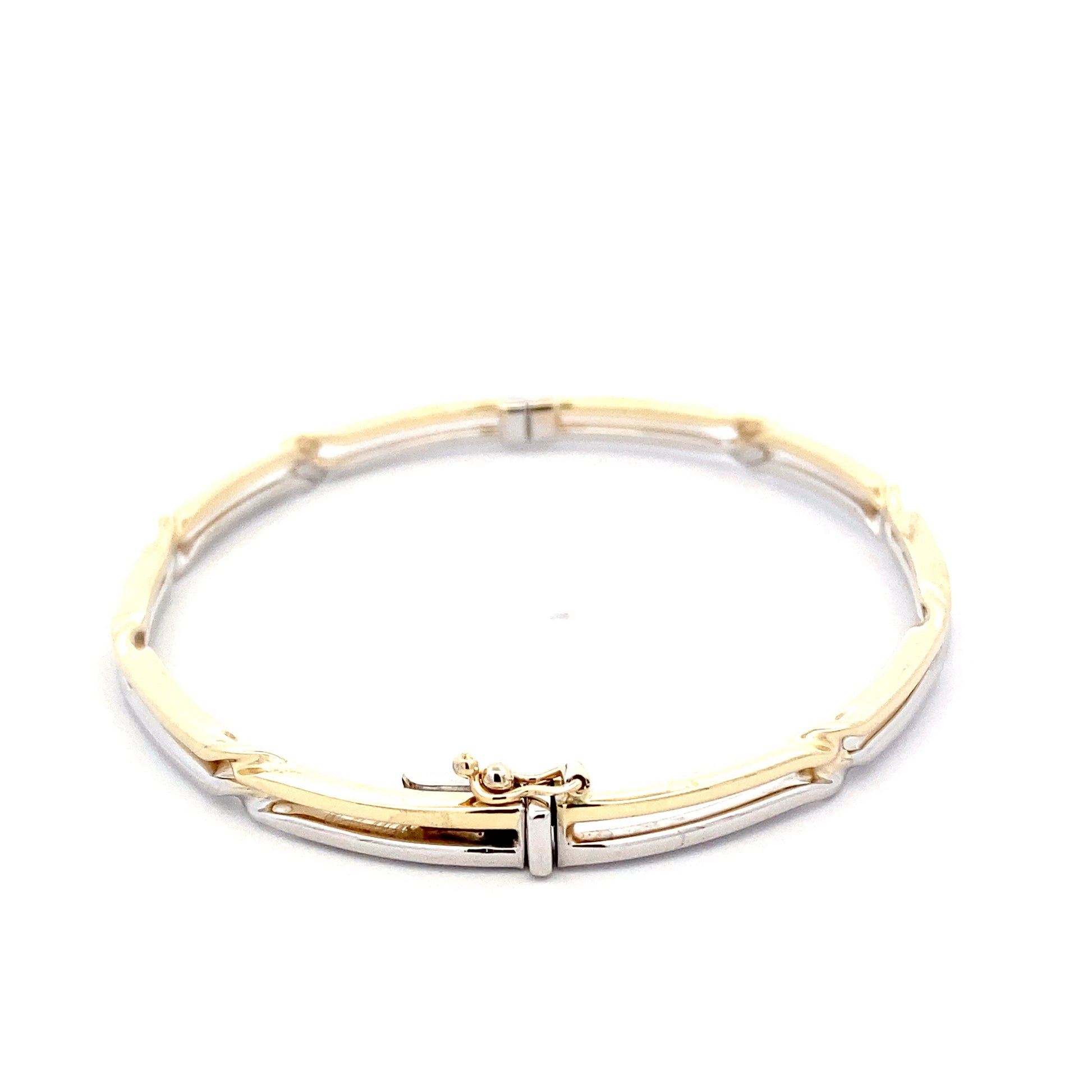 Yellow and White Gold Hinge Bangle with Twists  Gardiner Brothers   