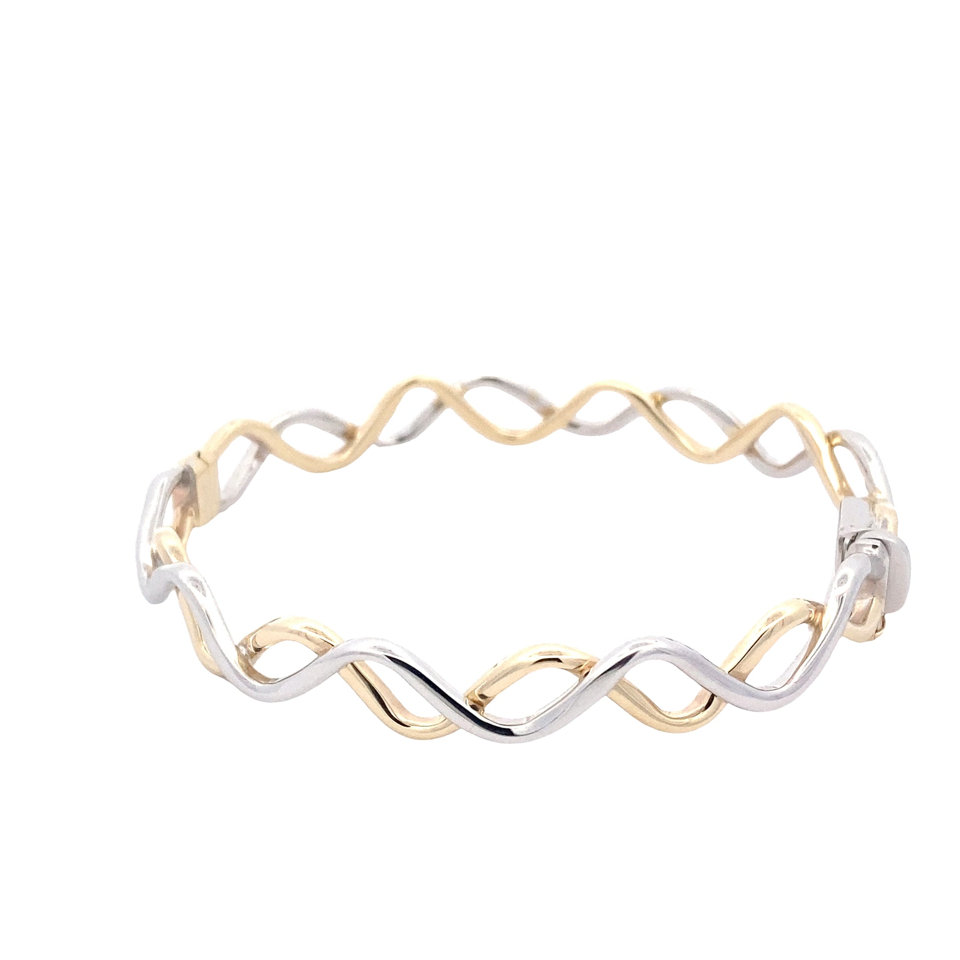 Yellow and White Gold Wavy Style Cross Over Bangle  Gardiner Brothers   