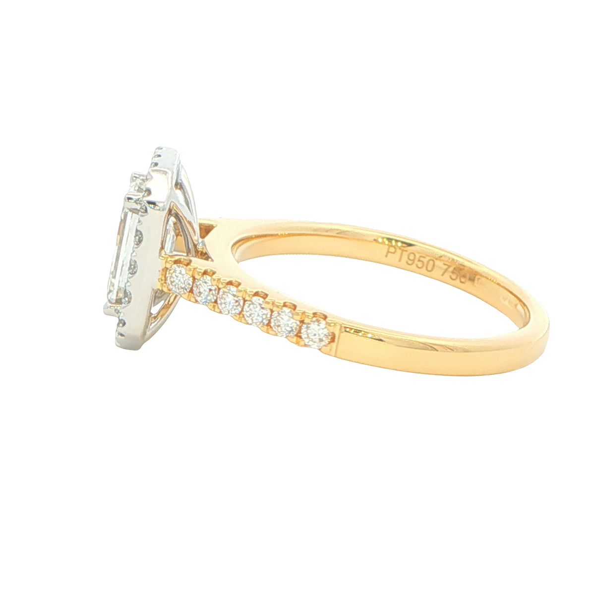 Yellow Gold Emerald cut diamond halo cluster style ring - 1.49cts Gardiner Brothers