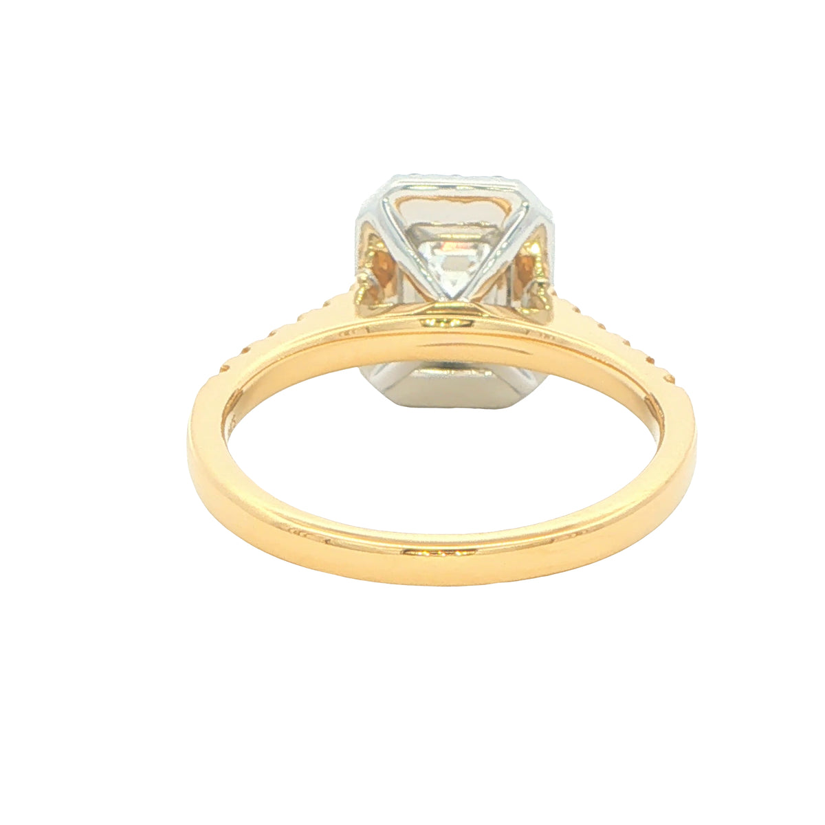 Yellow Gold Emerald cut diamond halo cluster style ring - 1.49cts Gardiner Brothers