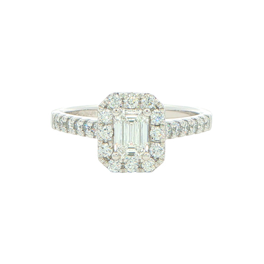 Platinum Emerald Cut Diamond Halo Style Ring - 0.94cts Gardiner Brothers