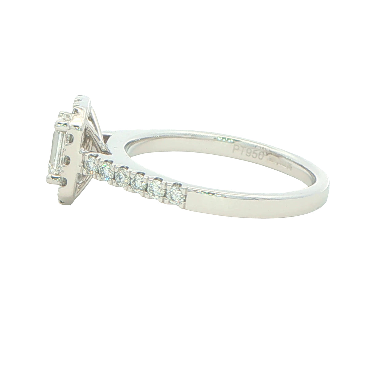 Platinum Emerald Cut Diamond Halo Style Ring - 0.94cts