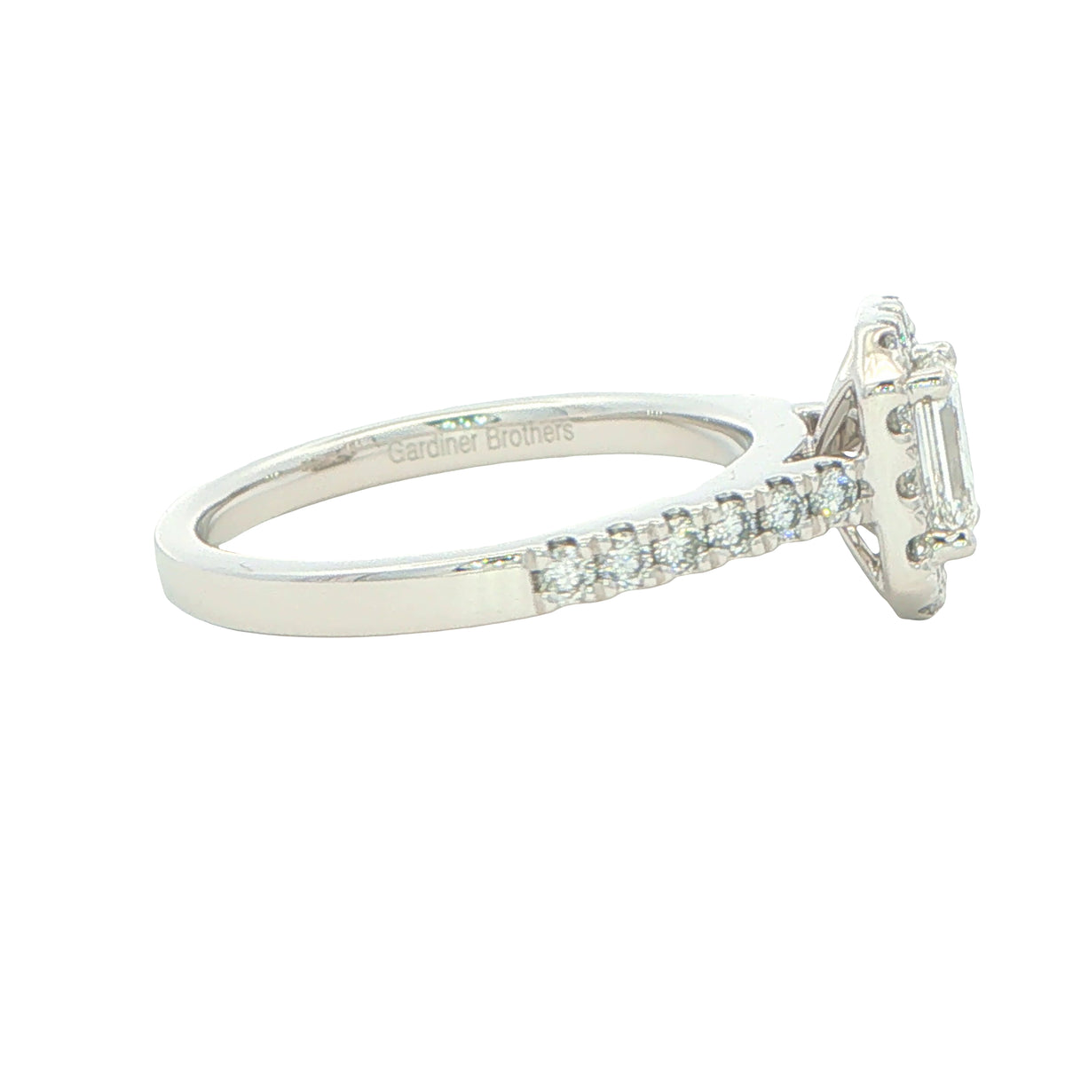 Platinum Emerald Cut Diamond Halo Style Ring - 0.94cts