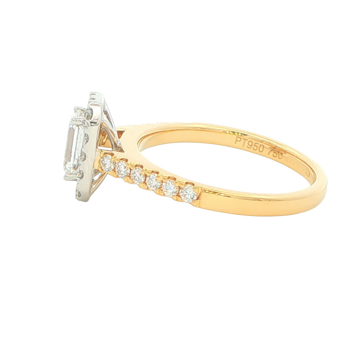 Yellow Gold Emerald cut diamond halo cluster style ring - 1.15cts