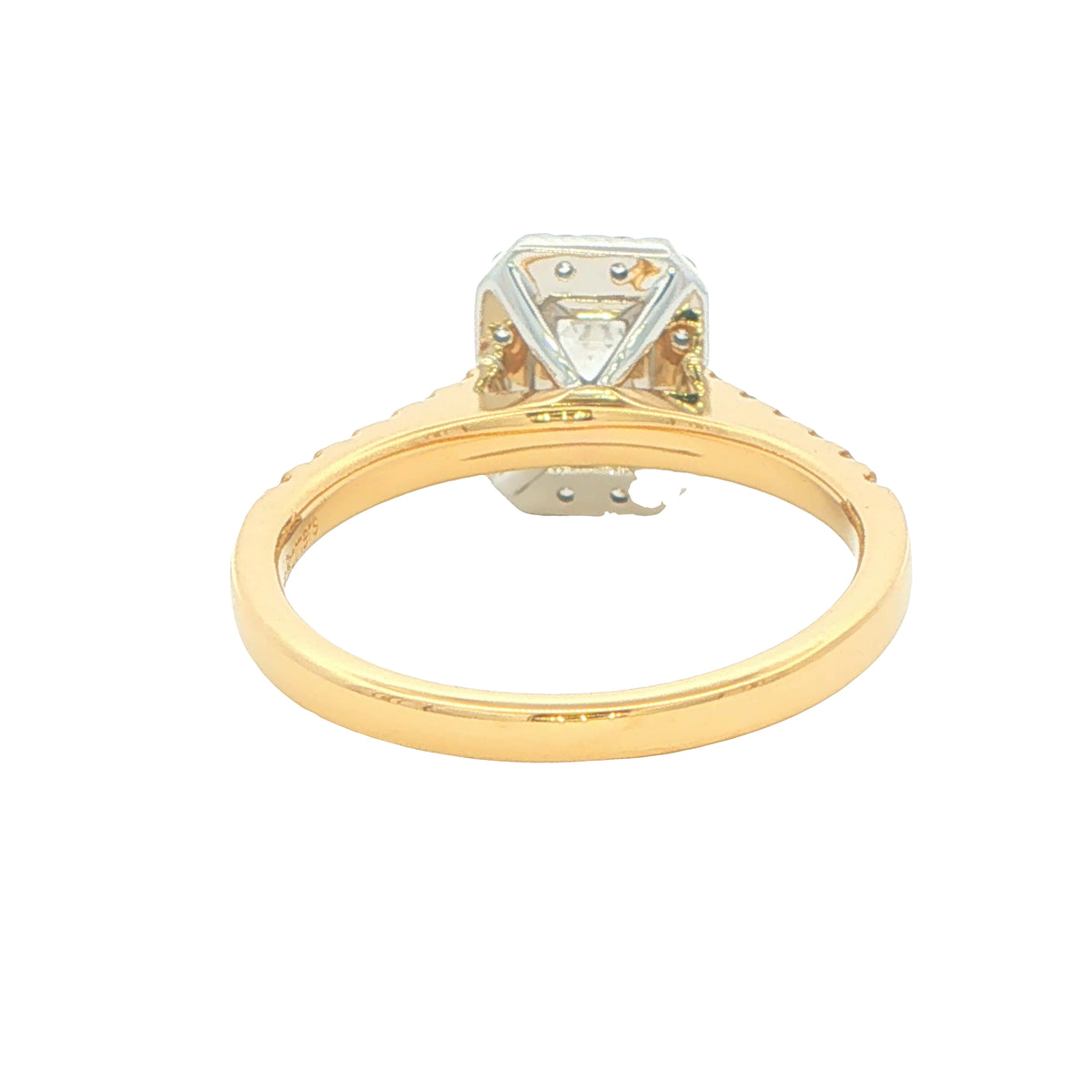 Yellow Gold Emerald cut diamond halo cluster style ring - 1.15cts