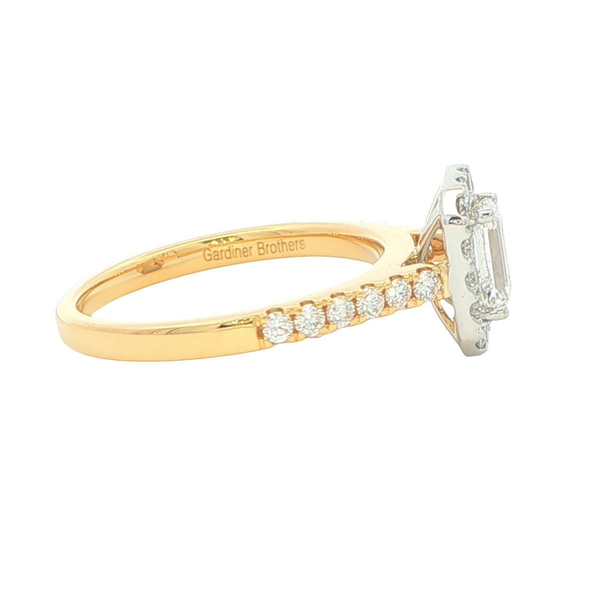 Yellow Gold Emerald cut diamond halo cluster style ring - 1.15cts