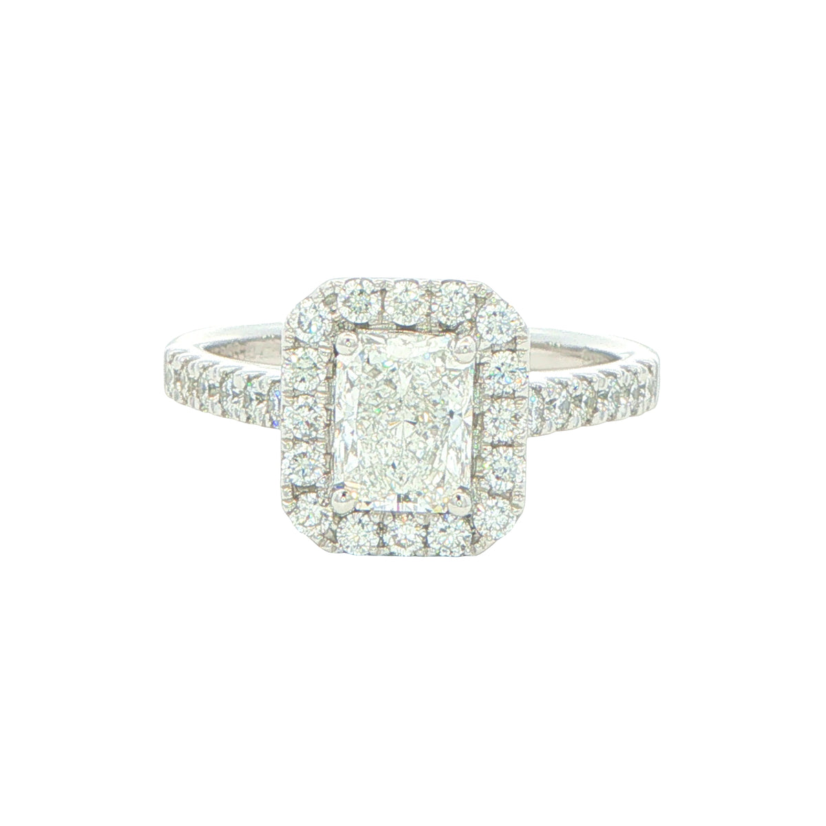 Platinum Radiant Cut Diamond Halo Cluster Style Ring - 1.50cts