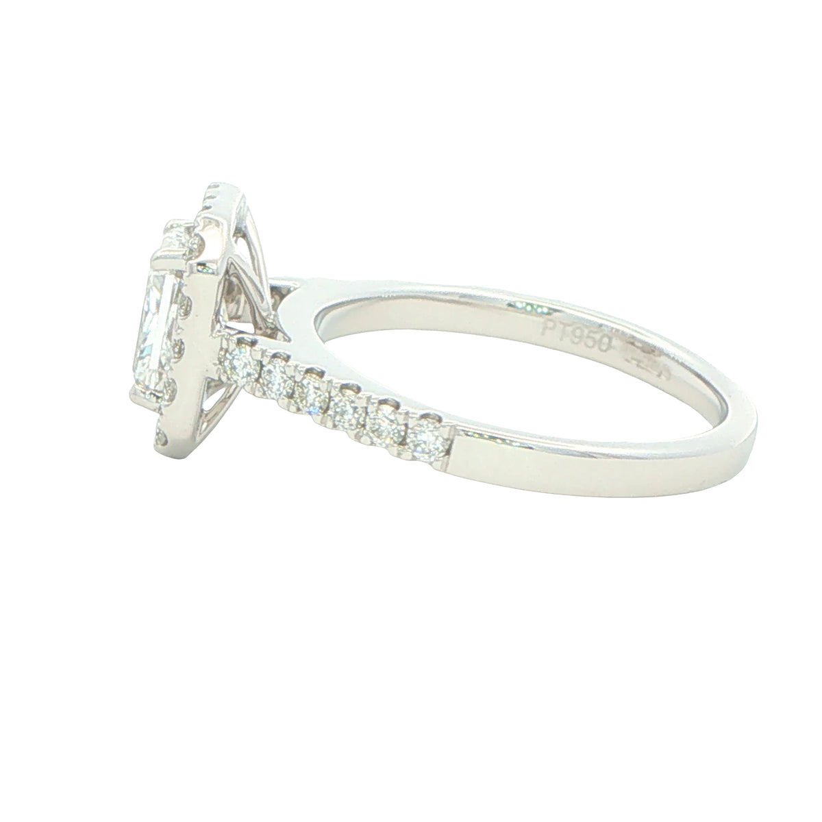 Platinum Radiant Cut Diamond Halo Cluster Style Ring - 1.50cts