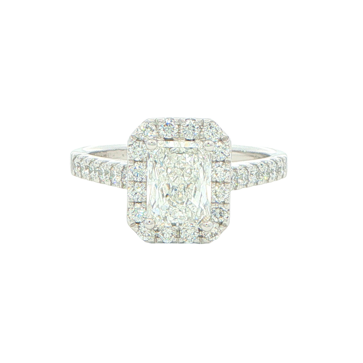 Platinum Radiant Cut Diamond Halo Cluster Style Ring - 1.72cts