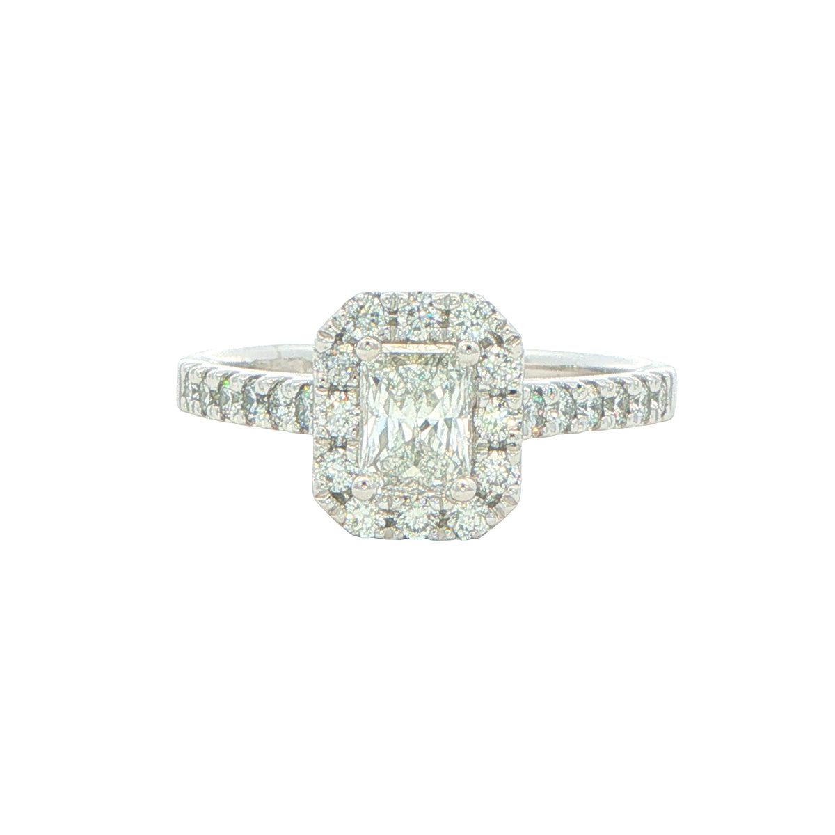 Platinum Radiant Cut Diamond Halo Cluster Style Ring - 0.94cts