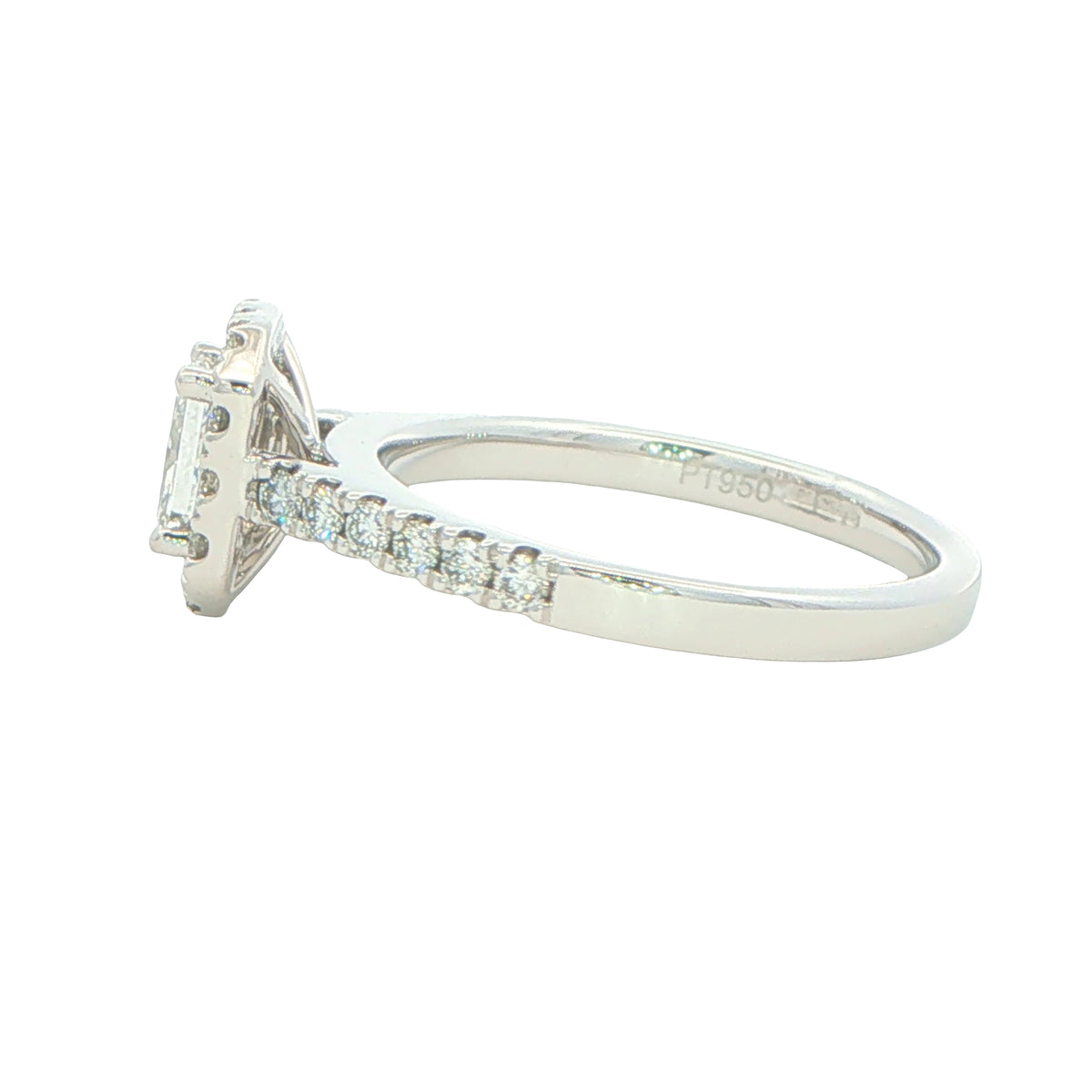 Platinum Radiant Cut Diamond Halo Cluster Style Ring - 0.94cts