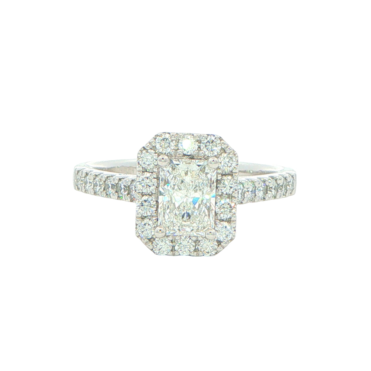 Platinum Radiant Cut Diamond Halo Cluster Style Ring - 1.17cts