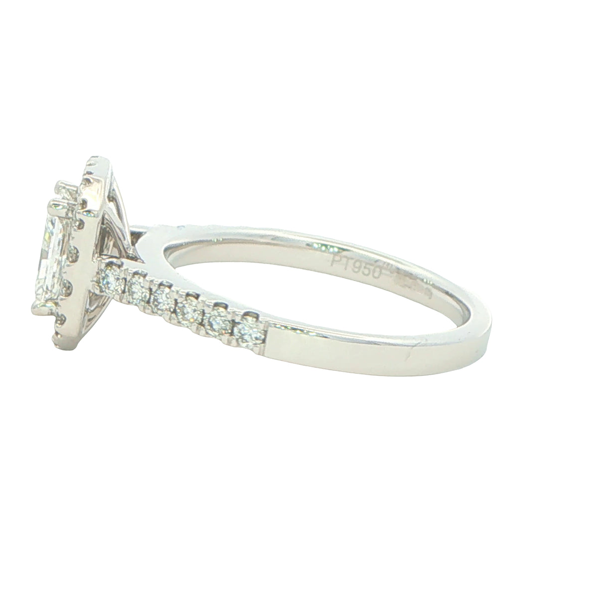Platinum Radiant Cut Diamond Halo Cluster Style Ring - 1.17cts