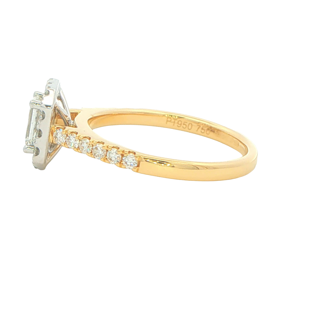 Yellow Gold Emerald cut diamond halo cluster style ring - 0.95cts