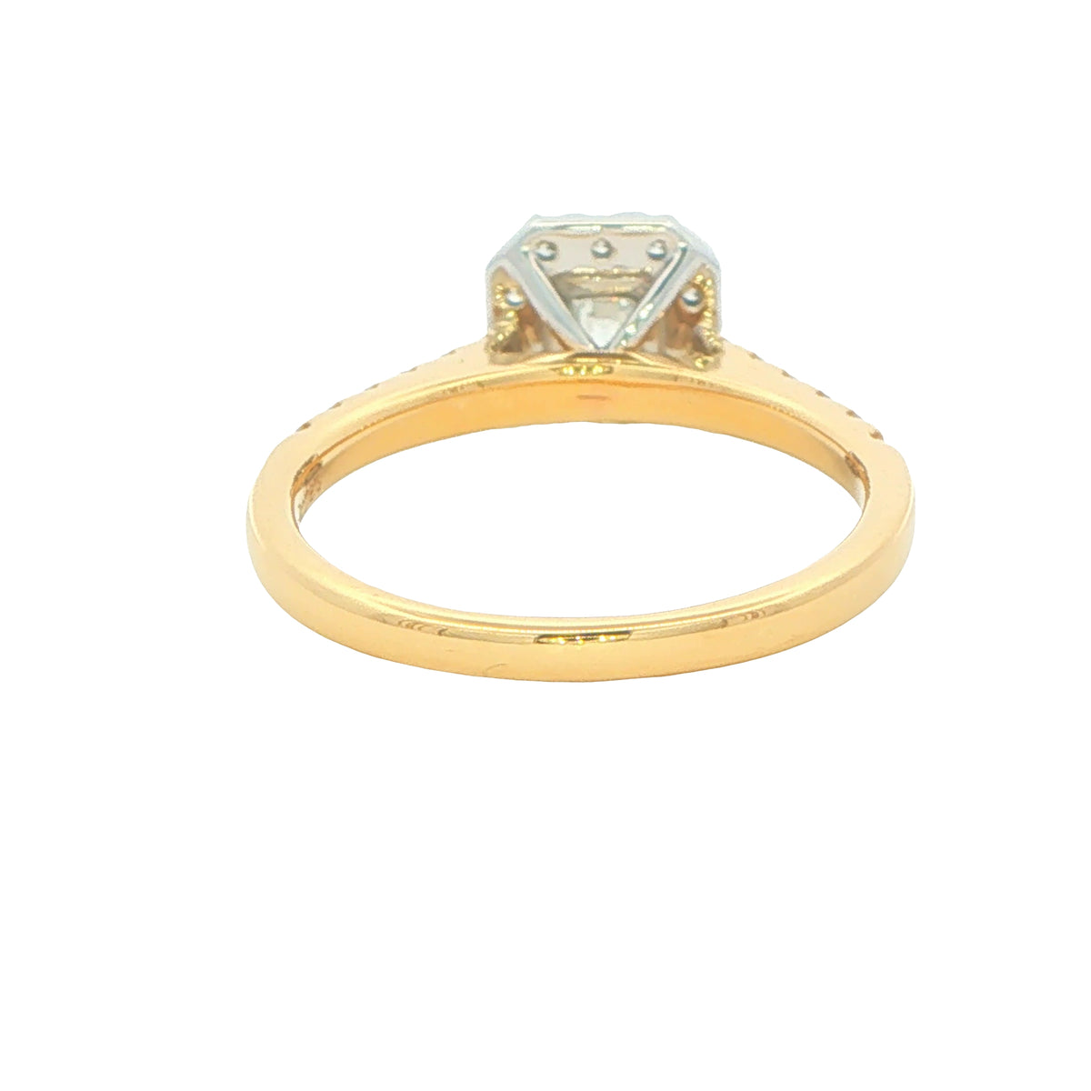 Yellow Gold Emerald cut diamond halo cluster style ring - 0.95cts