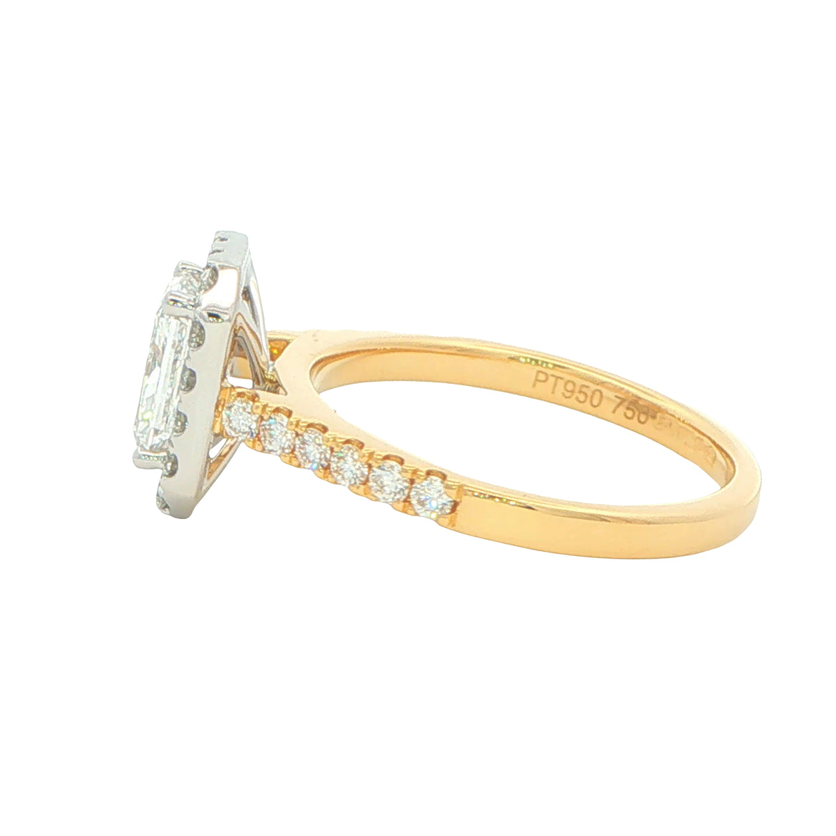 Yellow Gold Radiant cut diamond halo cluster style ring - 1.52cts