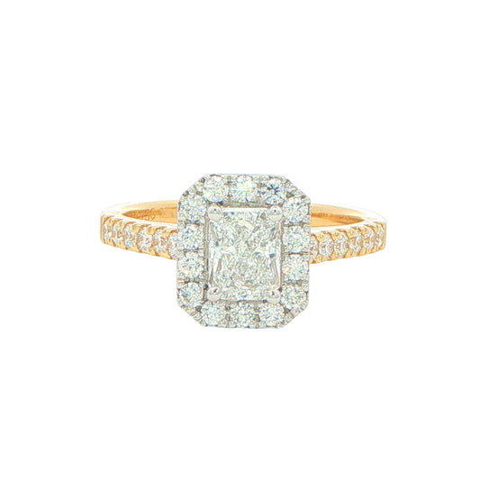 Yellow Gold Radiant cut diamond halo cluster style ring - 1.16cts Gardiner Brothers