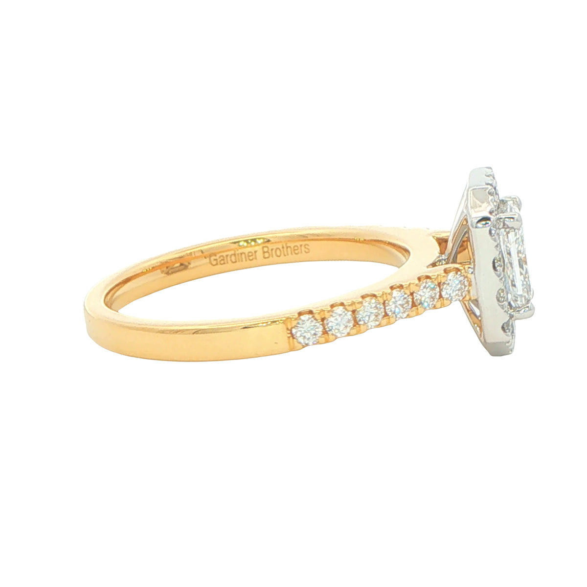 Yellow Gold Radiant cut diamond halo cluster style ring - 1.16cts