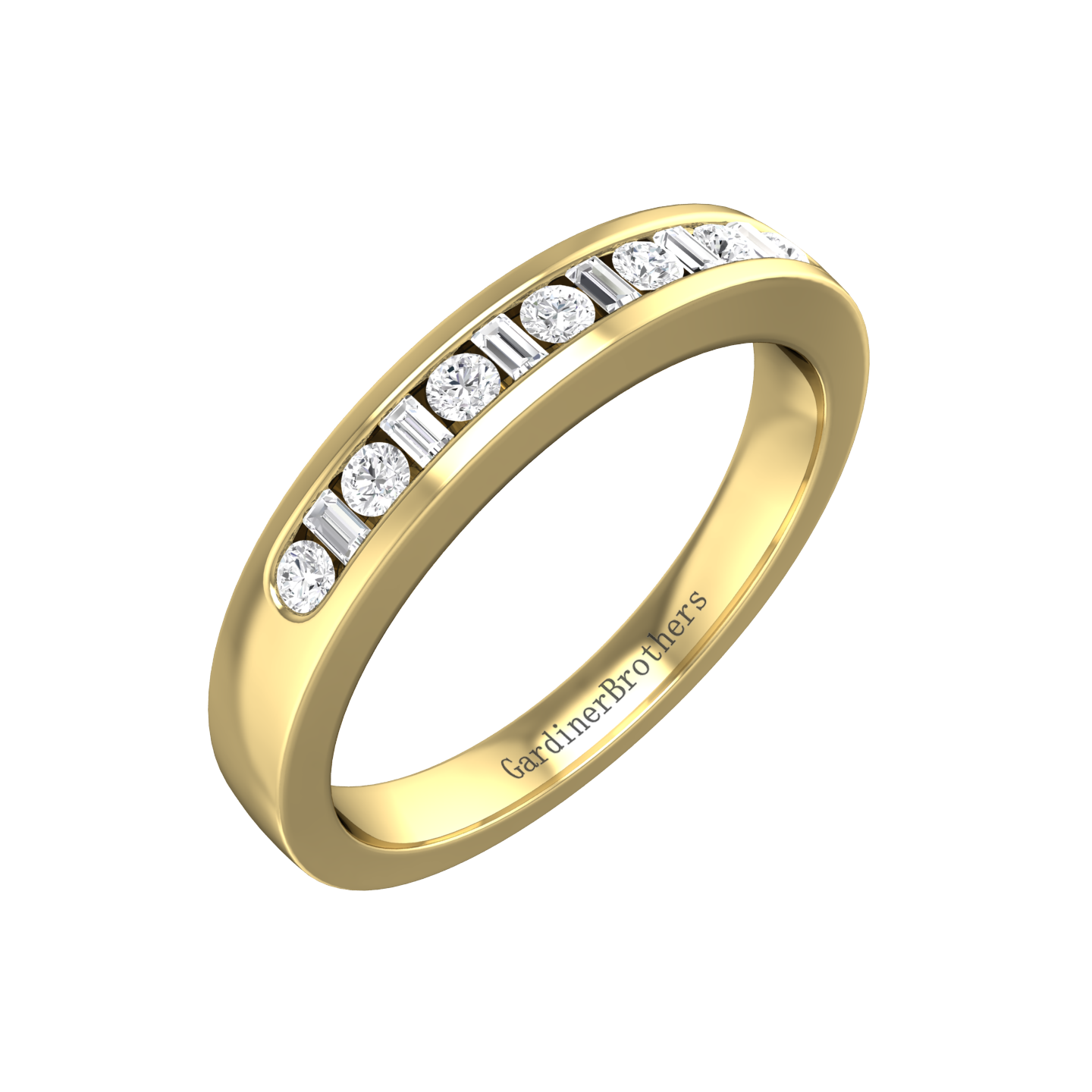 Round Brilliant and Baguette Cut Diamond Set Wedding Band  Gardiner Brothers 0.25cts 18ct Yellow Gold 
