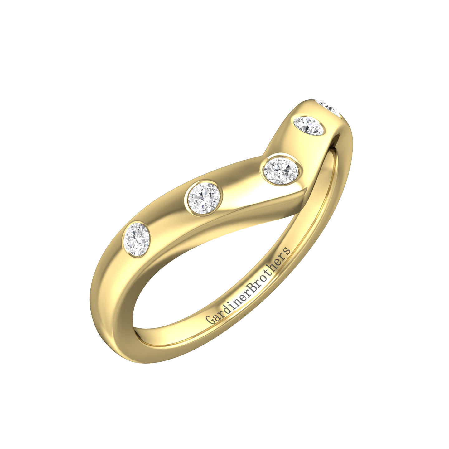 Bow Shaped Wedding Ring with 5 Round Brilliant Cut Diamonds  Gardiner Brothers 0.10cts 18ct Yellow Gold 