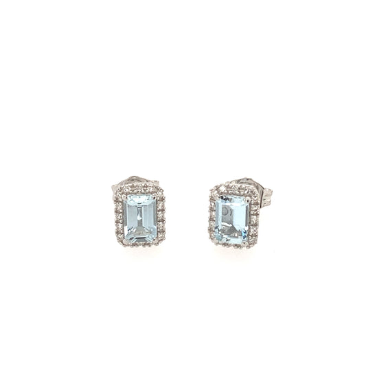 Aquamarine and Diamond Halo Style Earrings  Gardiner Brothers   
