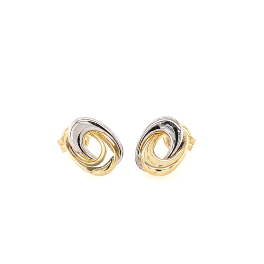Yellow and White Gold  Off-set Oval Stud Earrings  Gardiner Brothers   
