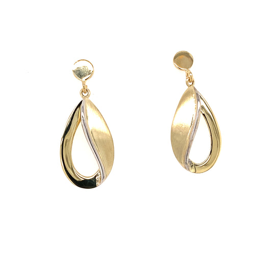Yellow and White Gold Open Tear-drop Earrings  Gardiner Brothers   
