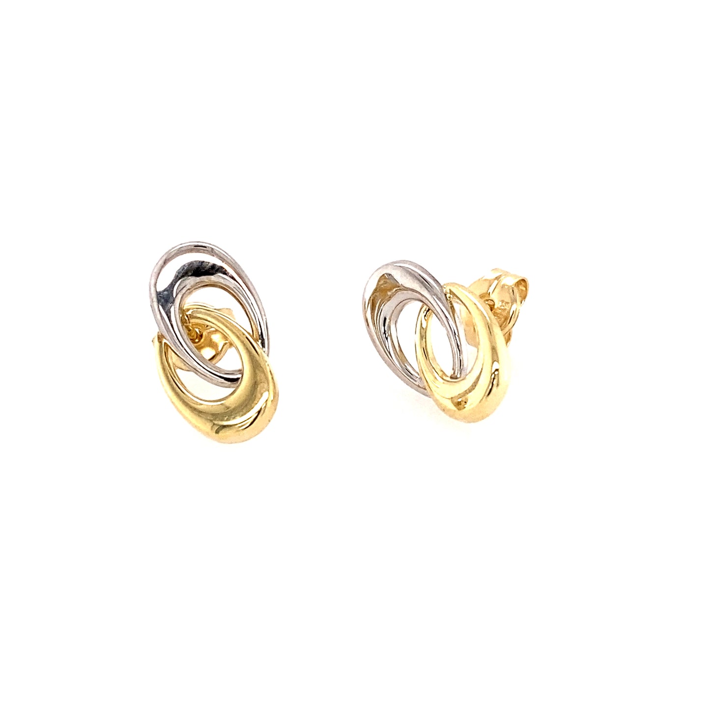 Yellow and White Gold Polished Linked Oval Stud Earrings  Gardiner Brothers   